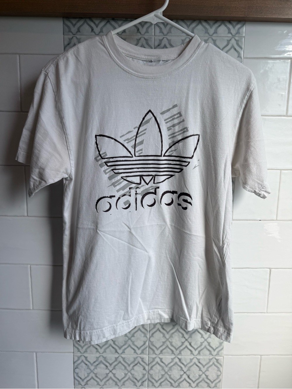 adidas White Tee with Black Trefoil Graphic